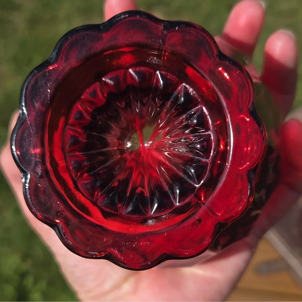 Vintage Red Glass Covered Bowl w/ Lid | Decorative Two-Piece Set